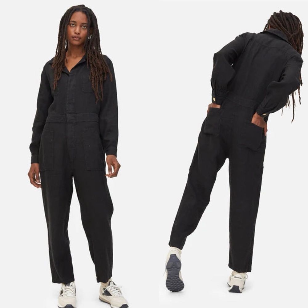 NEW Mate the Label Long Sleeve Linen Jumpsuit in Jet Black XS